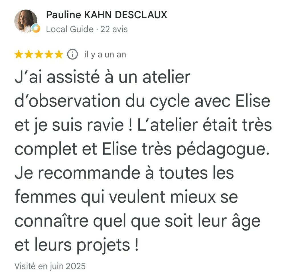 avis pour l'atelier d'observation du cycle féminin naturopathe