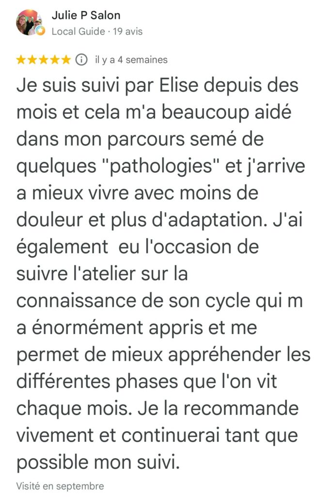 avis pour l'atelier d'observation du cycle féminin par Elise Rouvrais